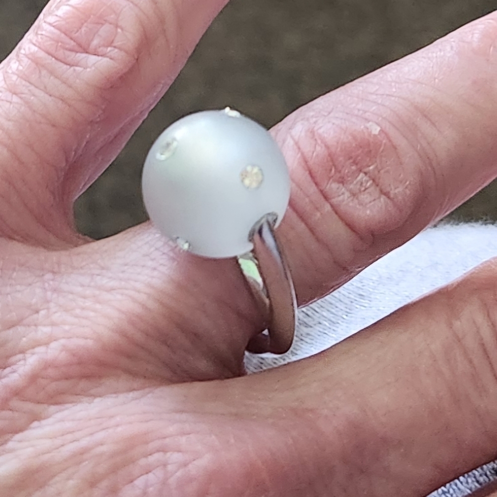 .925 Unique Pale Blue Orb Ring CZ Round Cut Crystals sz 5.5